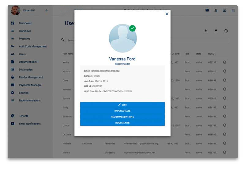 Grant & Scholarship Application dashboard