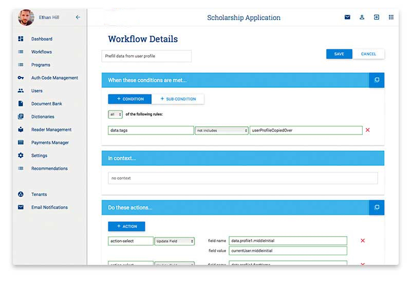 Grant & Scholarship Application dashboard
