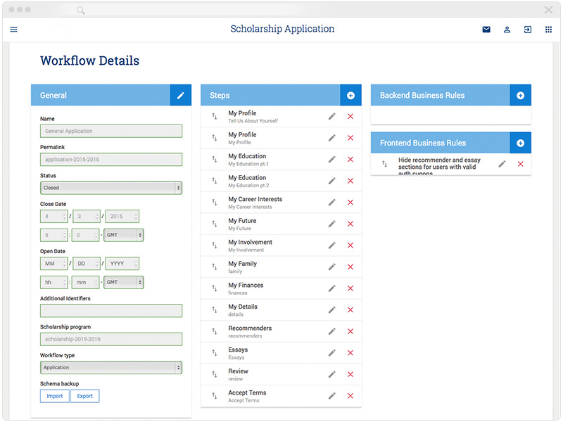 Grant & Scholarship Application dashboard